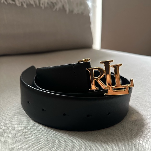 Ralph Lauren Black Belt with Gold RL Buckle - Picture 1 of 2